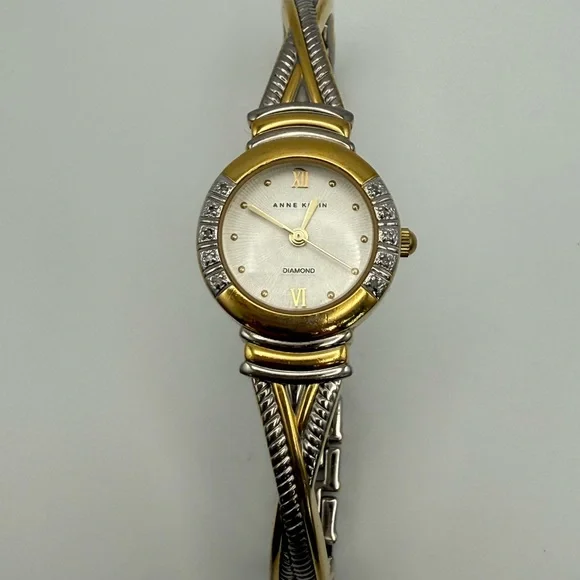 Anne Klein Gold and Silver tone Women's Bangle Watch with diamonds - Picture 8 of 14